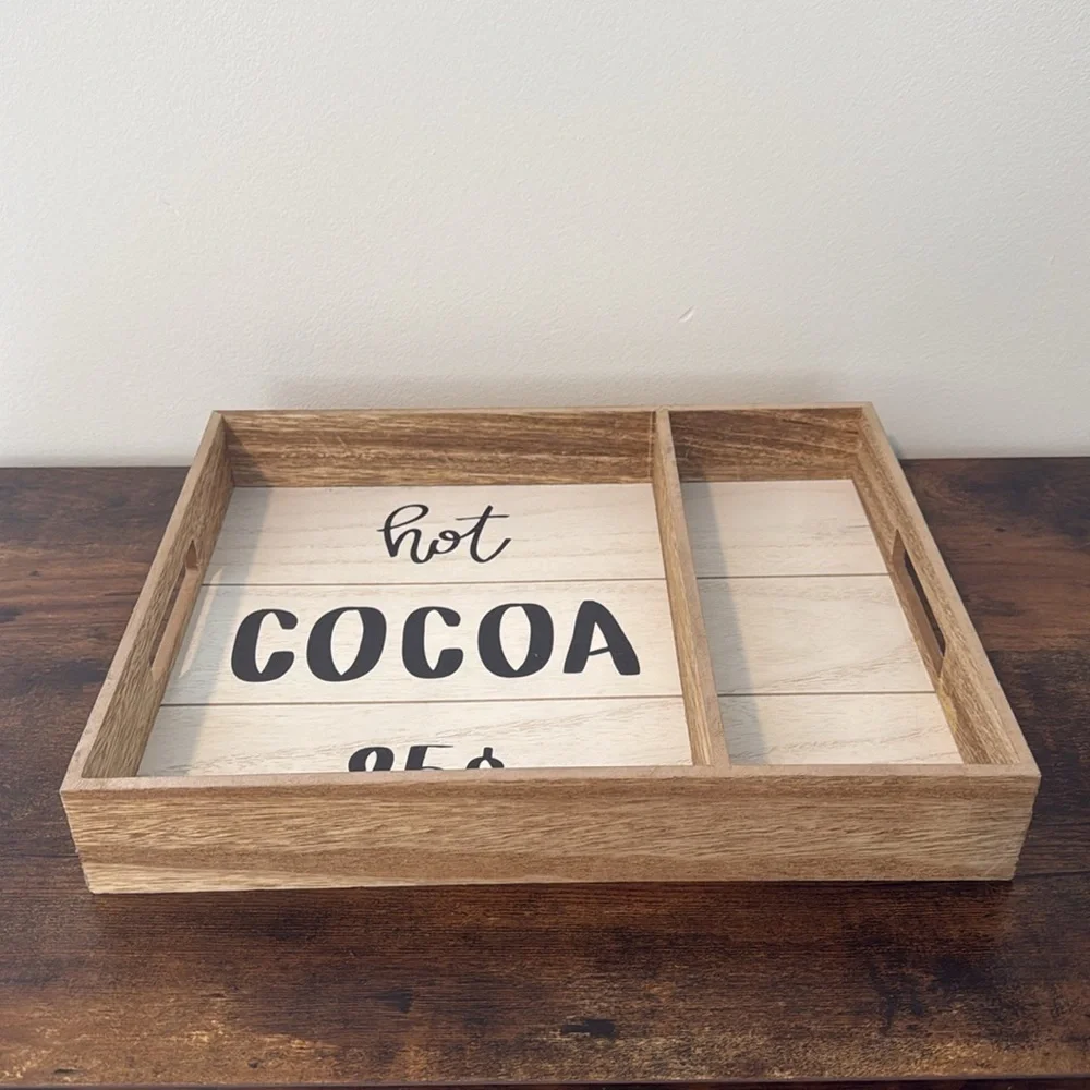 Hot Cocoa Wood Tray Rustic Farmhouse Kitchen Decorative Box Decor Sign Target
